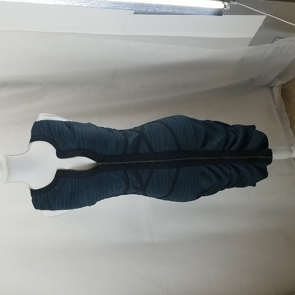 DAISY Body Con Blue Ruched Dress Full Zip Front Dress with Black Trim - Picture 5 of 16